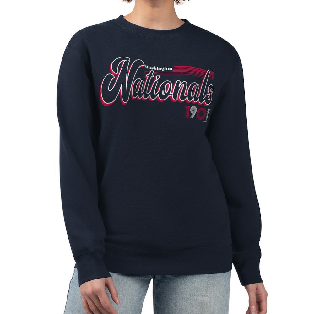 Washington Nationals Starter Women's Groovy Script Team Fleece Pullover Sweatshirt - Navy
