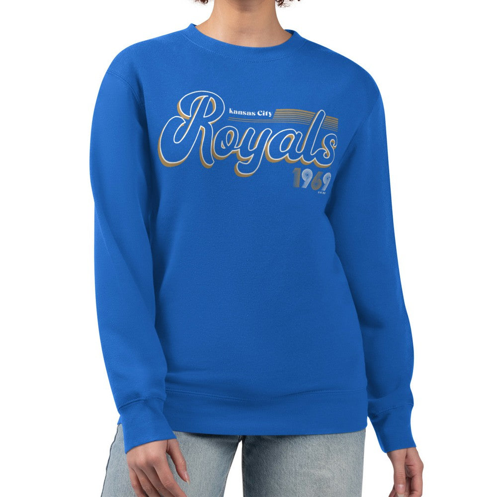 Kansas City Royals Starter Women's Groovy Script Team Fleece Pullover Sweatshirt - Royal