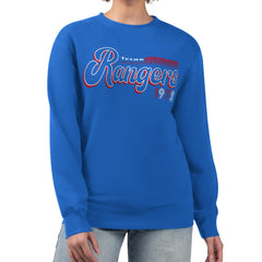 Texas Rangers Starter Women's Groovy Script Team Fleece Pullover Sweatshirt - Royal