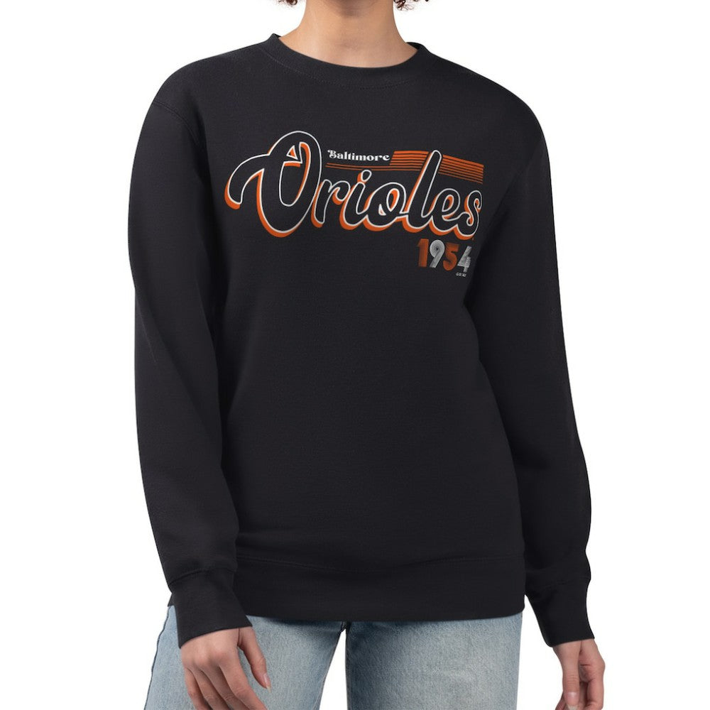 Baltimore Orioles Starter Women's Groovy Script Team Fleece Pullover Sweatshirt - Black
