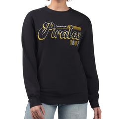 Pittsburgh Pirates Starter Women's Groovy Script Team Fleece Pullover Sweatshirt - Black