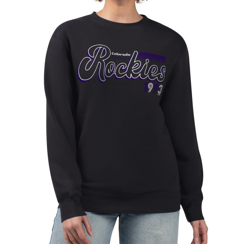 Colorado Rockies Starter Women's Groovy Script Team Fleece Pullover Sweatshirt - Black