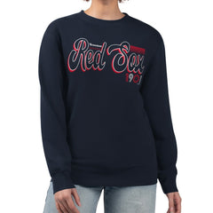 Boston Red Sox Starter Women's Groovy Script Team Fleece Pullover Sweatshirt - Navy