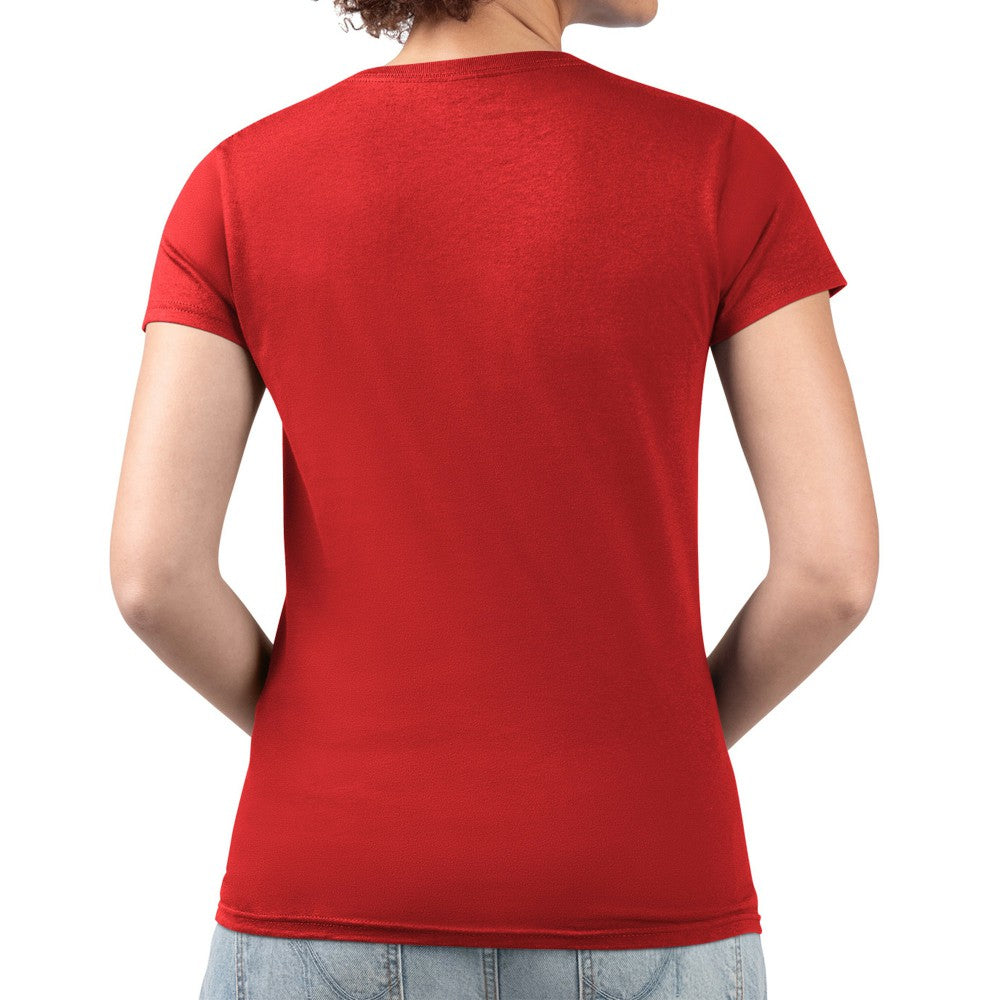 Los Angeles Angels G-III 4Her by Carl Banks Women's Super-Slim Fit Lightweight Pinstripe Circle V-Neck T-Shirt - Red