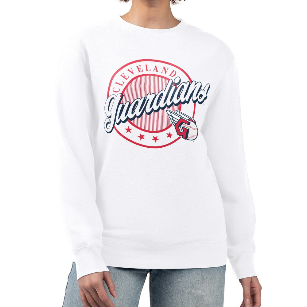 Cleveland Guardians G-III 4Her by Carl Banks Women's Pinstripe Circle Team Fleece Pullover Sweatshirt - White