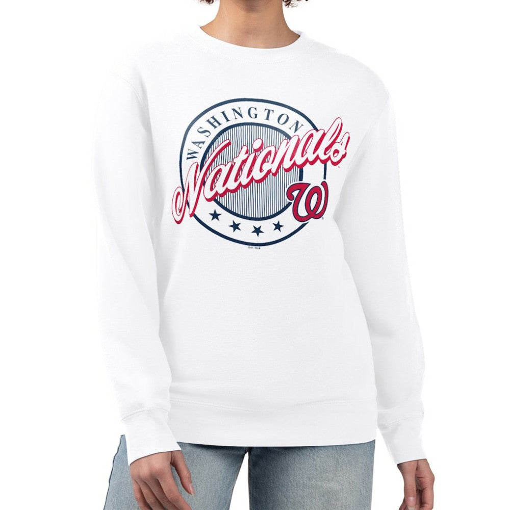 Washington Nationals G-III 4Her by Carl Banks Women's Pinstripe Circle Team Fleece Pullover Sweatshirt - White