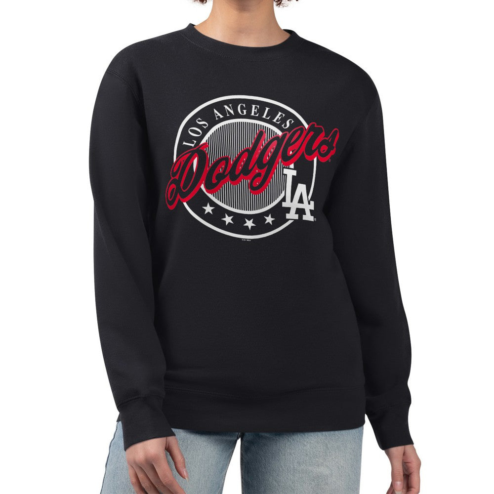 Los Angeles Dodgers G-III 4Her by Carl Banks Women's Pinstripe Circle Team Fleece Pullover Sweatshirt - Black