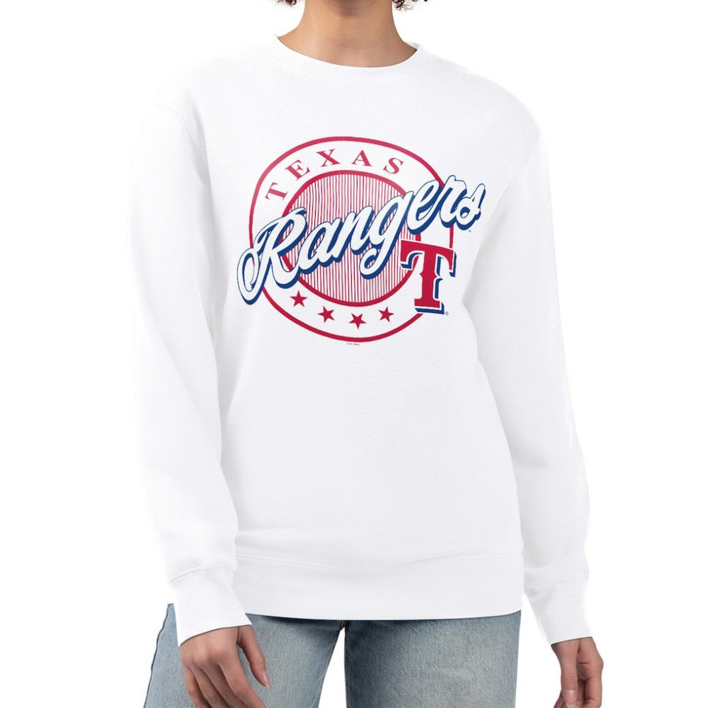 Texas Rangers G-III 4Her by Carl Banks Women's Pinstripe Circle Team Fleece Pullover Sweatshirt - White