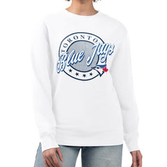 Toronto Blue Jays G-III 4Her by Carl Banks Women's Pinstripe Circle Team Fleece Pullover Sweatshirt - White