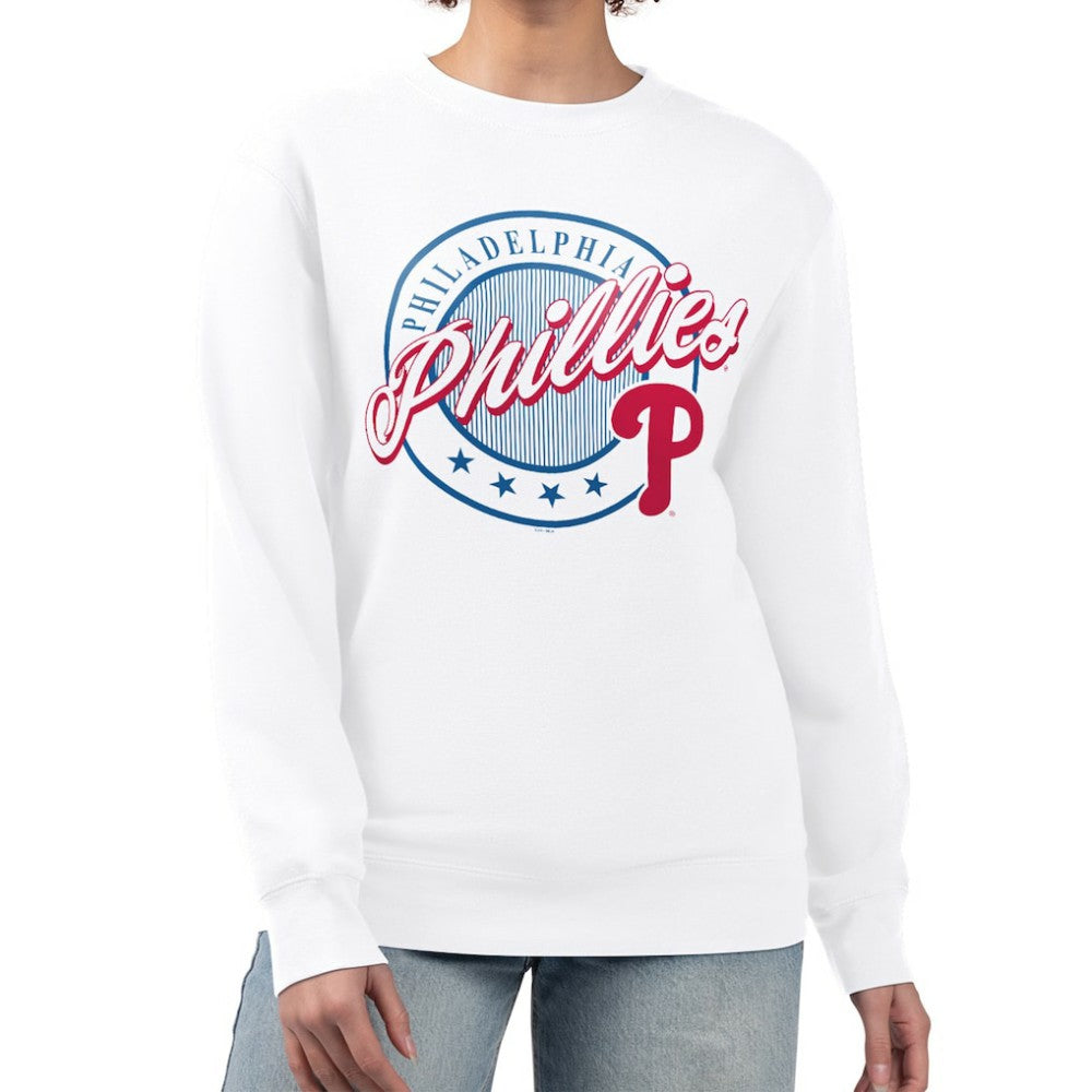 Philadelphia Phillies G-III 4Her by Carl Banks Women's Pinstripe Circle Team Fleece Pullover Sweatshirt - White