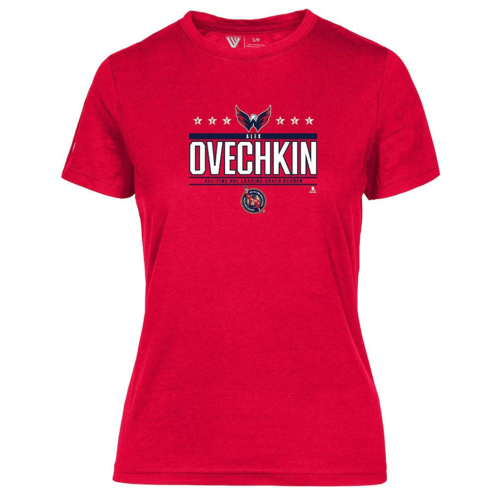 Alexander Ovechkin Washington Capitals Levelwear Women's NHL All-Time Leading Goal Scorer Milestone Stars Name & Number Maddox T-Shirt Red