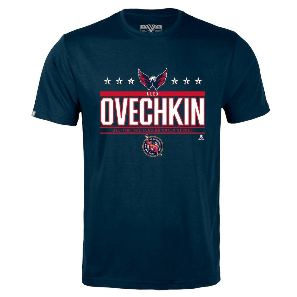 Alexander Ovechkin Washington Capitals Levelwear NHL All-Time Leading Goal Scorer Milestone Stars Name & Number Richmond T-Shirt Navy