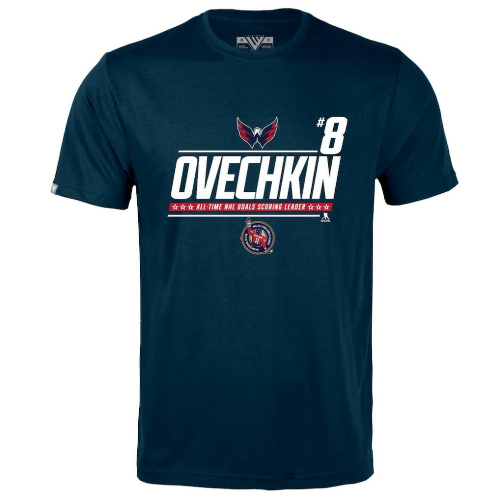 Alexander Ovechkin Washington Capitals Levelwear NHL All-Time Leading Goal Scorer Milestone Name & Number Richmond T-Shirt Navy
