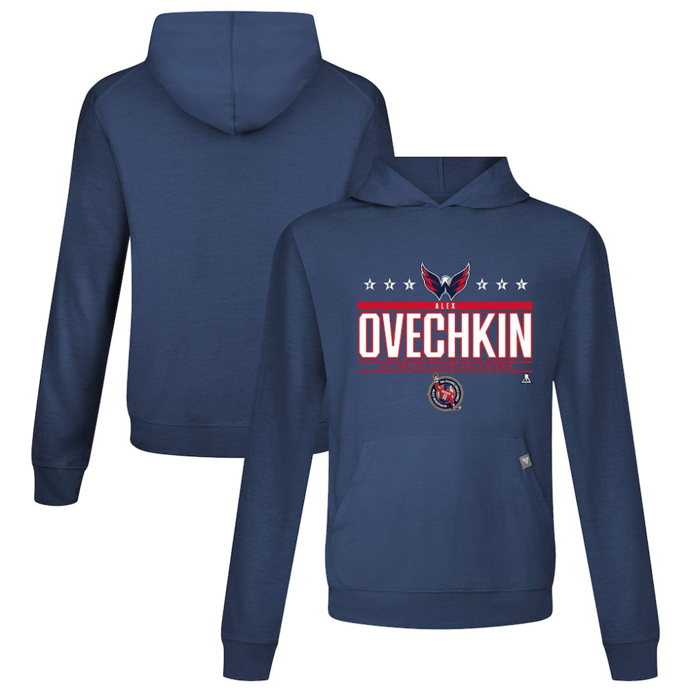 Alexander Ovechkin Washington Capitals Levelwear NHL All-Time Leading Goal Scorer Milestone Stars Name & Number Relay Pullover Hoodie Navy