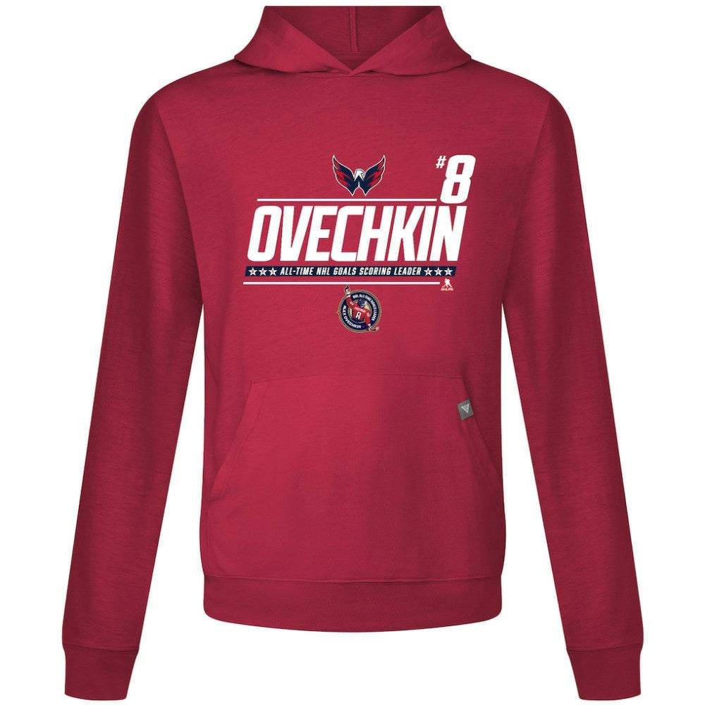 Alexander Ovechkin Washington Capitals Levelwear NHL All-Time Leading Goal Scorer Milestone Name & Number Relay Pullover Hoodie Red