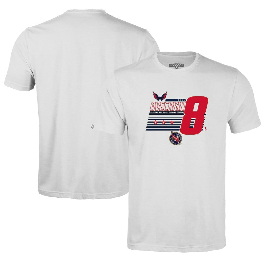 Alexander Ovechkin Washington Capitals Levelwear Youth NHL All-Time Leading Goal Scorer Milestone Stripes Name & Number Little Richmond T-Shirt White