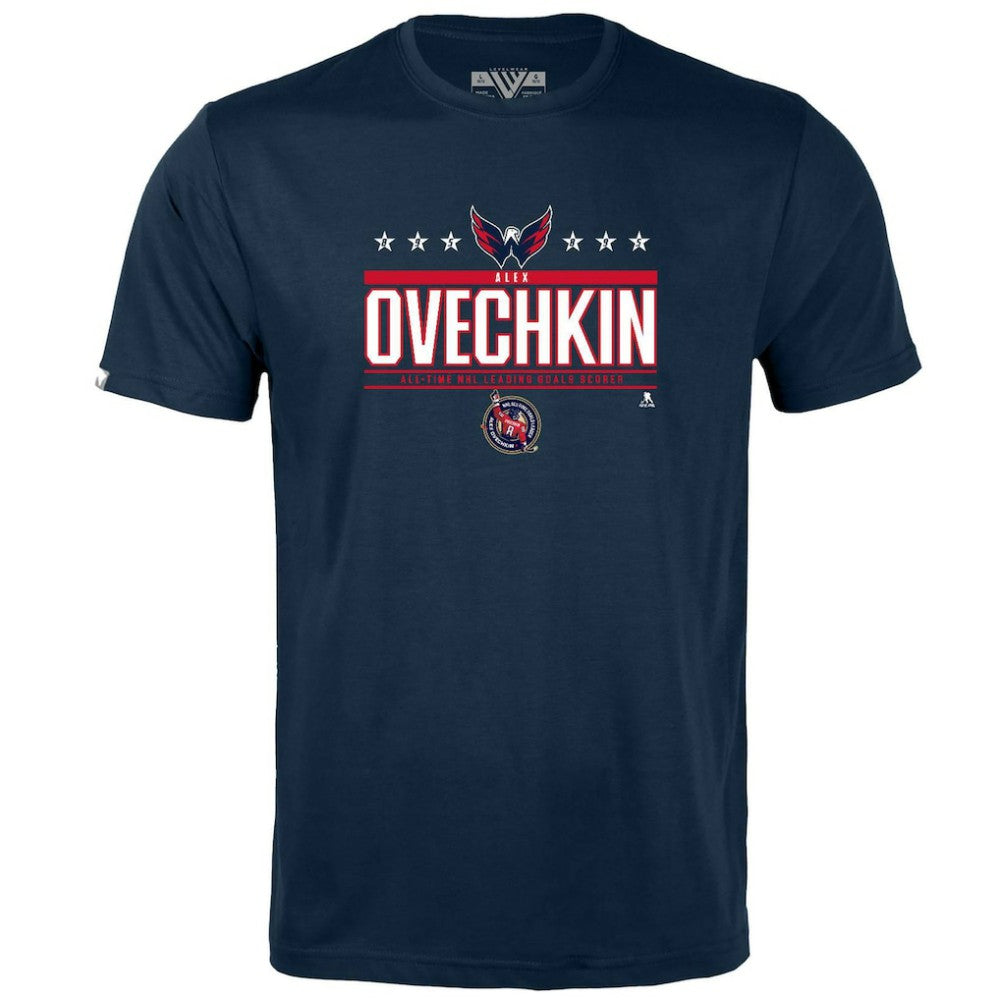 Alexander Ovechkin Washington Capitals Levelwear Youth NHL All-Time Leading Goal Scorer Milestone Stars Name & Number Little Richmond T-Shirt Navy