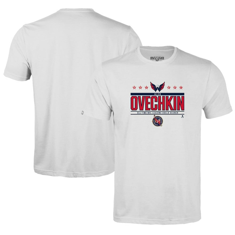 Alexander Ovechkin Washington Capitals Levelwear Youth NHL All-Time Leading Goal Scorer Milestone Stars Name & Number Little Richmond T-Shirt White