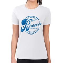 Milwaukee Brewers G-III 4Her by Carl Banks Women's Super-Slim Fit Lightweight Distressed Baseball Team T-Shirt - White