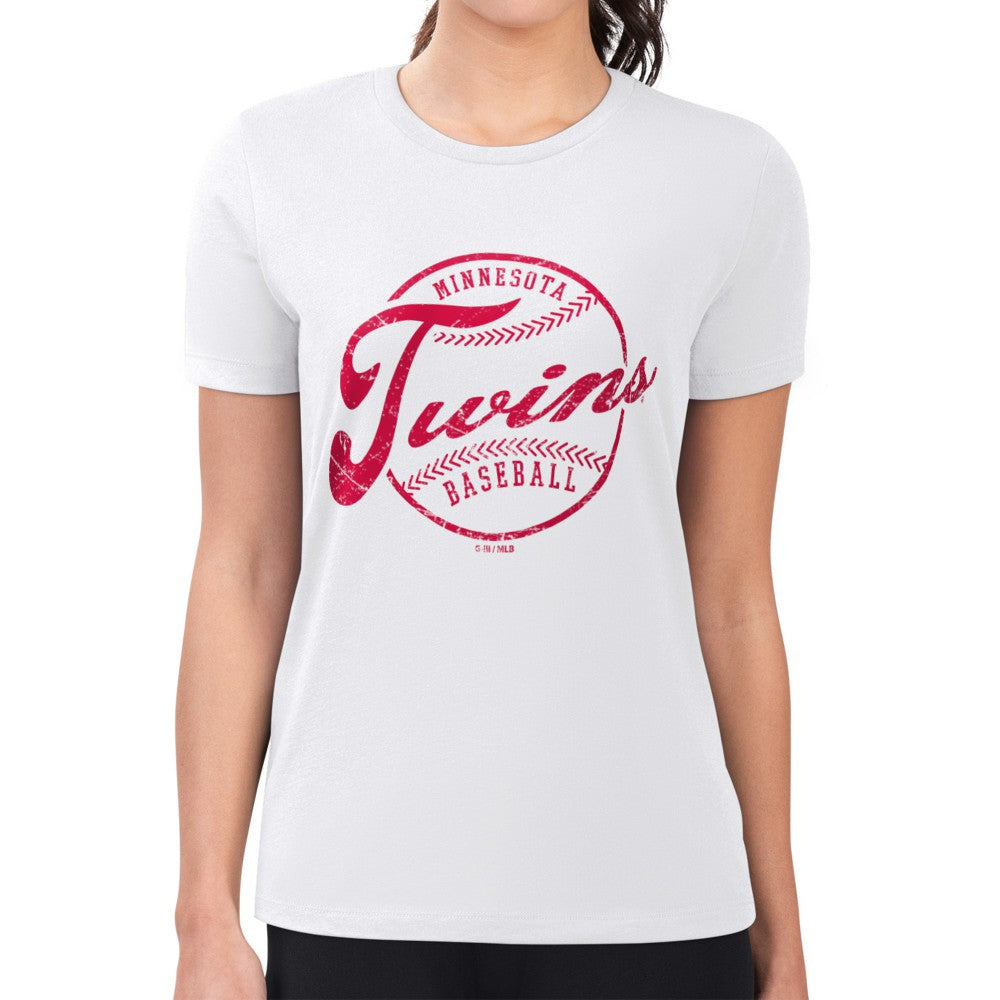 Minnesota Twins G-III 4Her by Carl Banks Women's Super-Slim Fit Lightweight Distressed Baseball Team T-Shirt - White