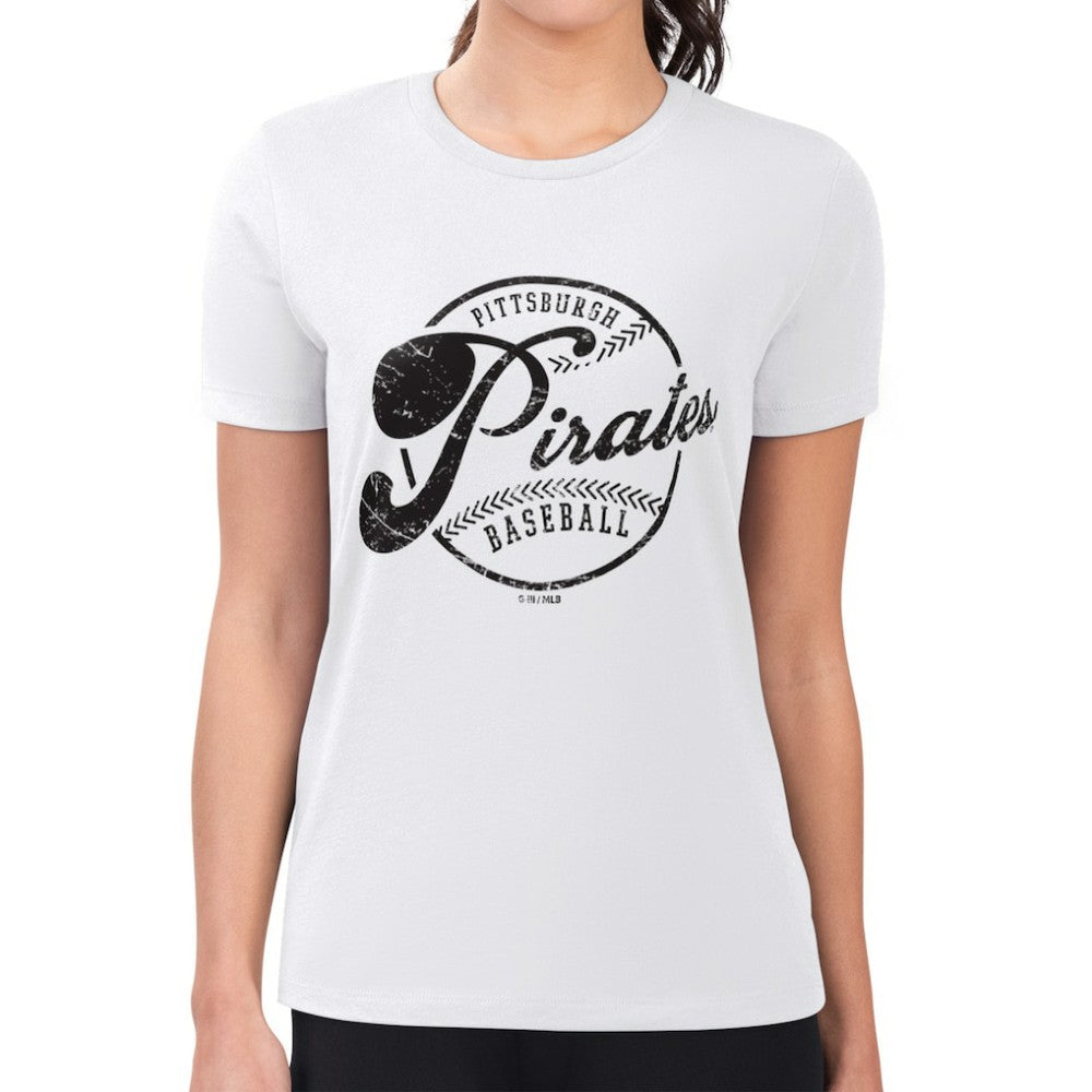 Pittsburgh Pirates G-III 4Her by Carl Banks Women's Super-Slim Fit Lightweight Distressed Baseball Team T-Shirt - White