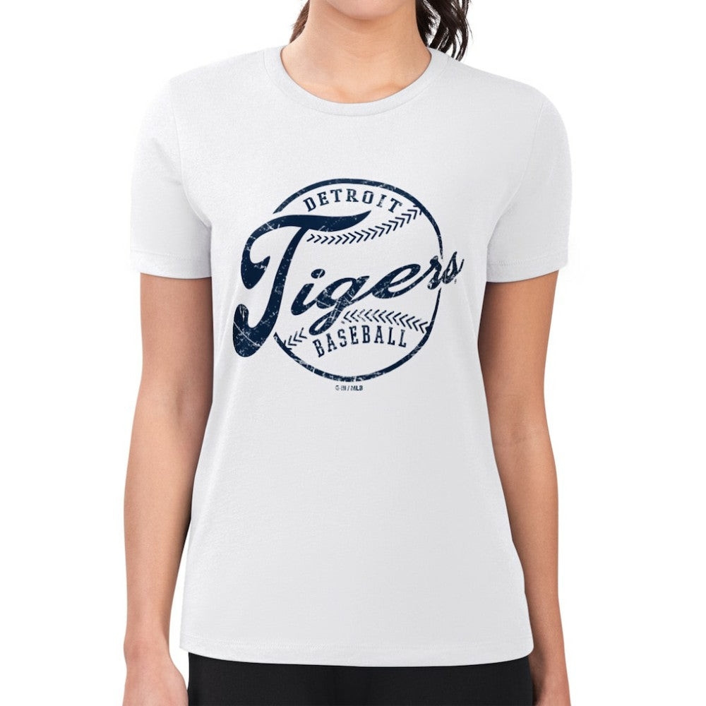 Detroit Tigers G-III 4Her by Carl Banks Women's Super-Slim Fit Lightweight Distressed Baseball Team T-Shirt - White