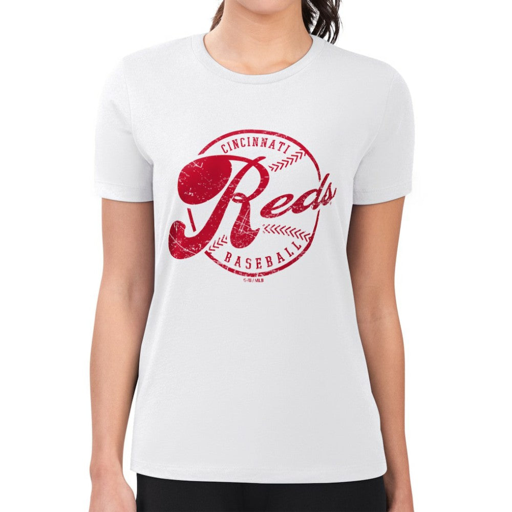 Cincinnati Reds G-III 4Her by Carl Banks Women's Super-Slim Fit Lightweight Distressed Baseball Team T-Shirt - White