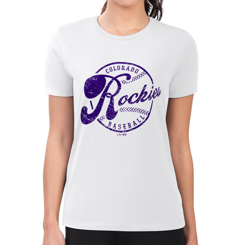 Colorado Rockies G-III 4Her by Carl Banks Women's Super-Slim Fit Lightweight Distressed Baseball Team T-Shirt - White