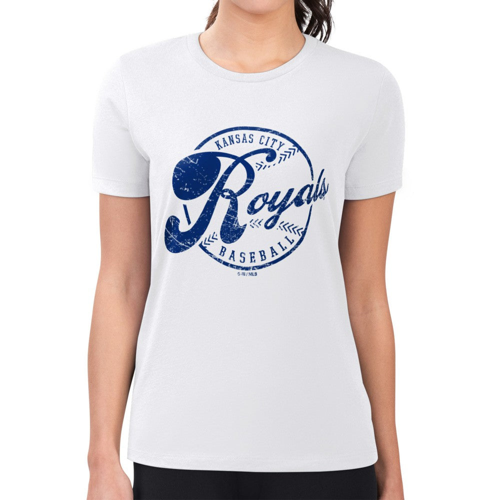Kansas City Royals G-III 4Her by Carl Banks Women's Super-Slim Fit Lightweight Distressed Baseball Team T-Shirt - White