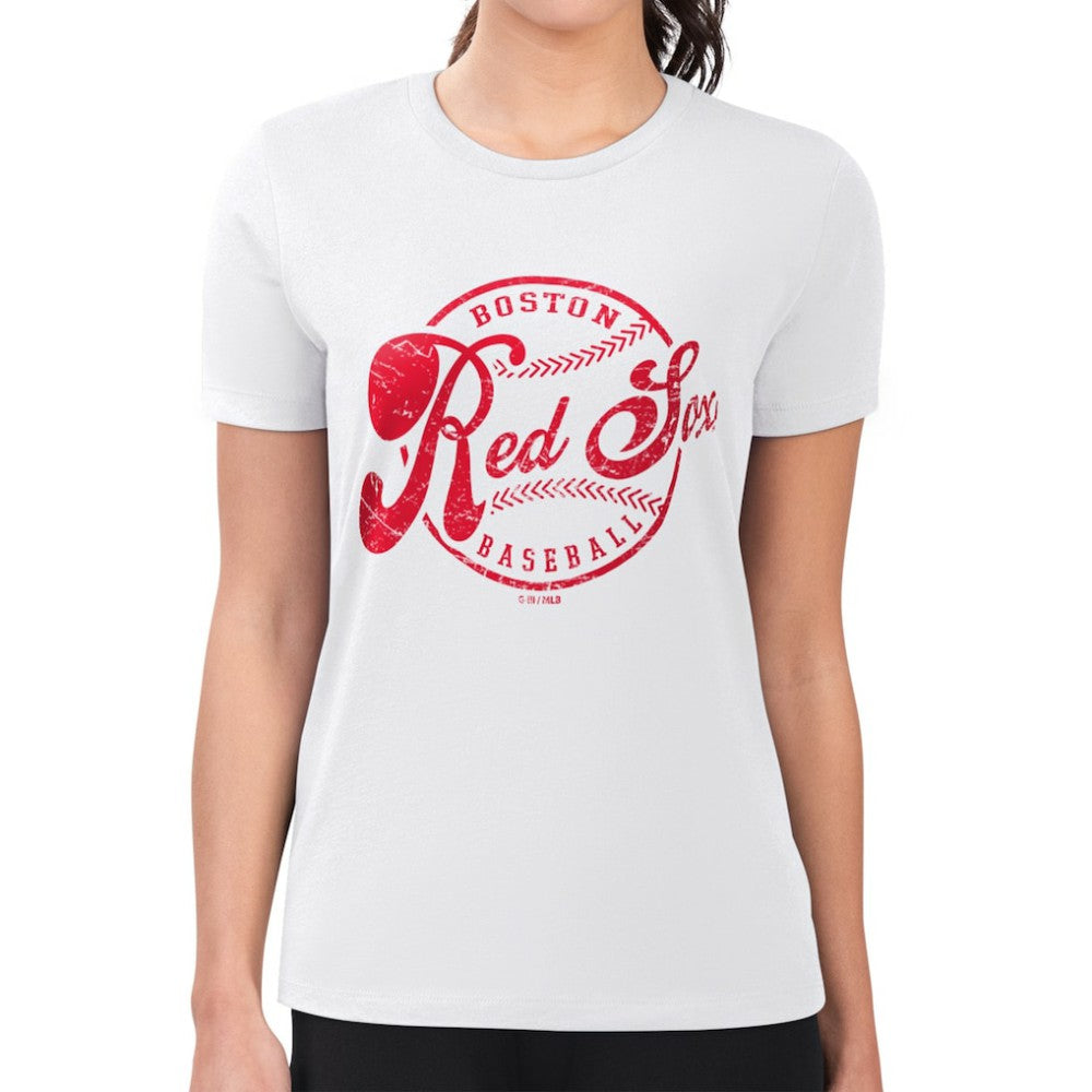 Boston Red Sox G-III 4Her by Carl Banks Women's Super-Slim Fit Lightweight Distressed Baseball Team T-Shirt - White