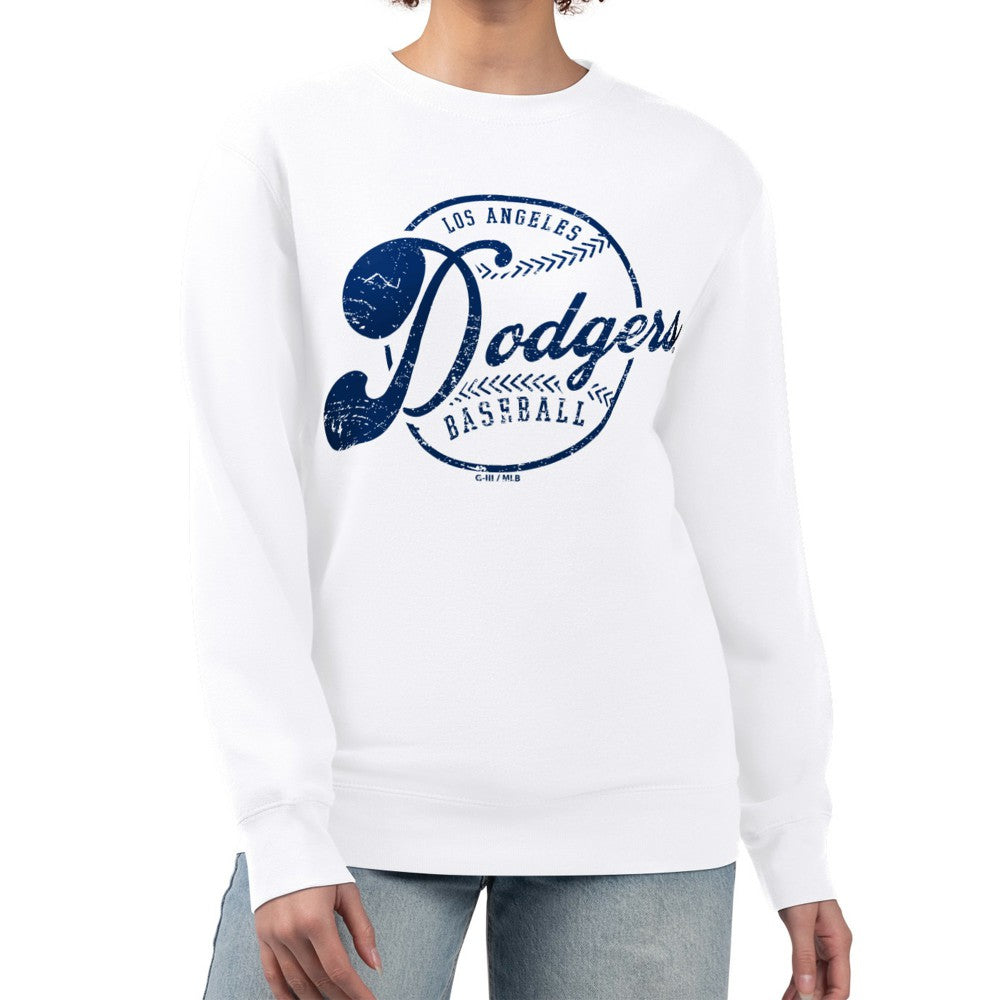 Los Angeles Dodgers G-III 4Her by Carl Banks Women's Distressed Baseball Team Fleece Pullover Sweatshirt - White