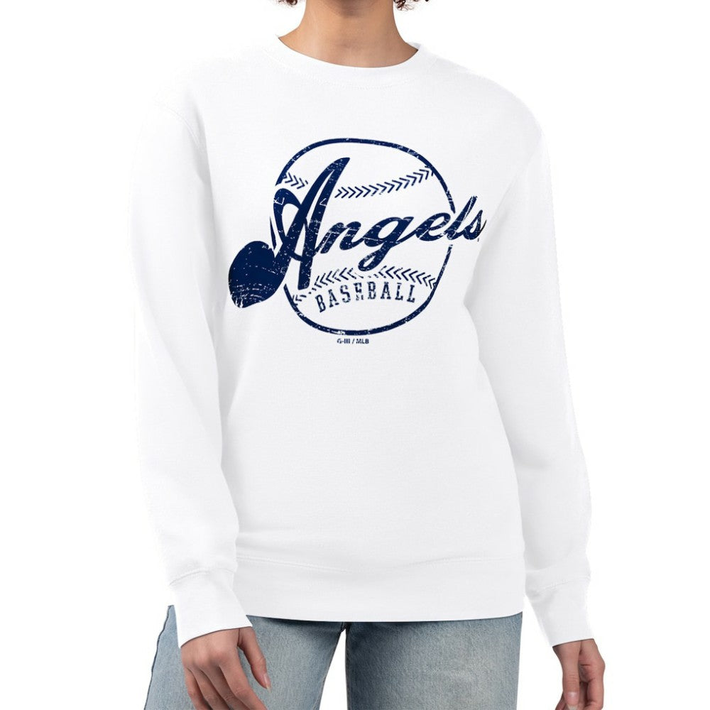 Los Angeles Angels G-III 4Her by Carl Banks Women's Distressed Baseball Team Fleece Pullover Sweatshirt - White