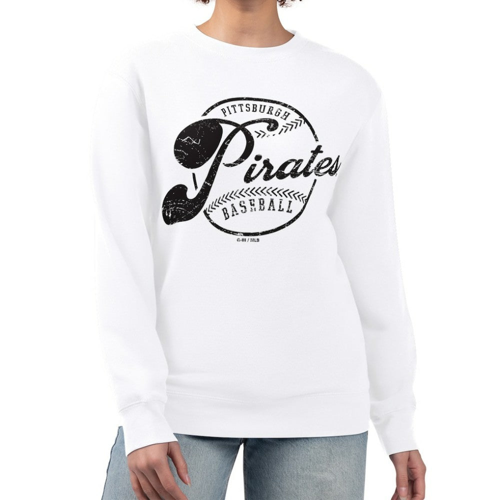 Pittsburgh Pirates G-III 4Her by Carl Banks Women's Distressed Baseball Team Fleece Pullover Sweatshirt - White