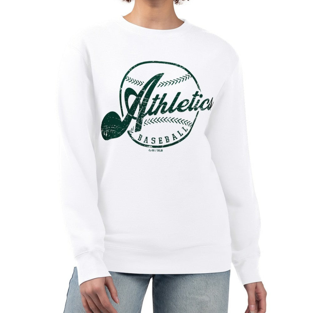 Athletics G-III 4Her by Carl Banks Women's Distressed Baseball Team Fleece Pullover Sweatshirt - White