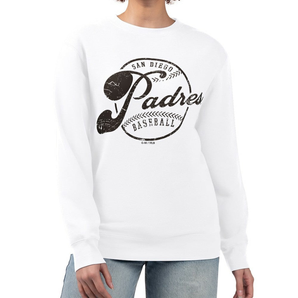 San Diego Padres G-III 4Her by Carl Banks Women's Distressed Baseball Team Fleece Pullover Sweatshirt - White