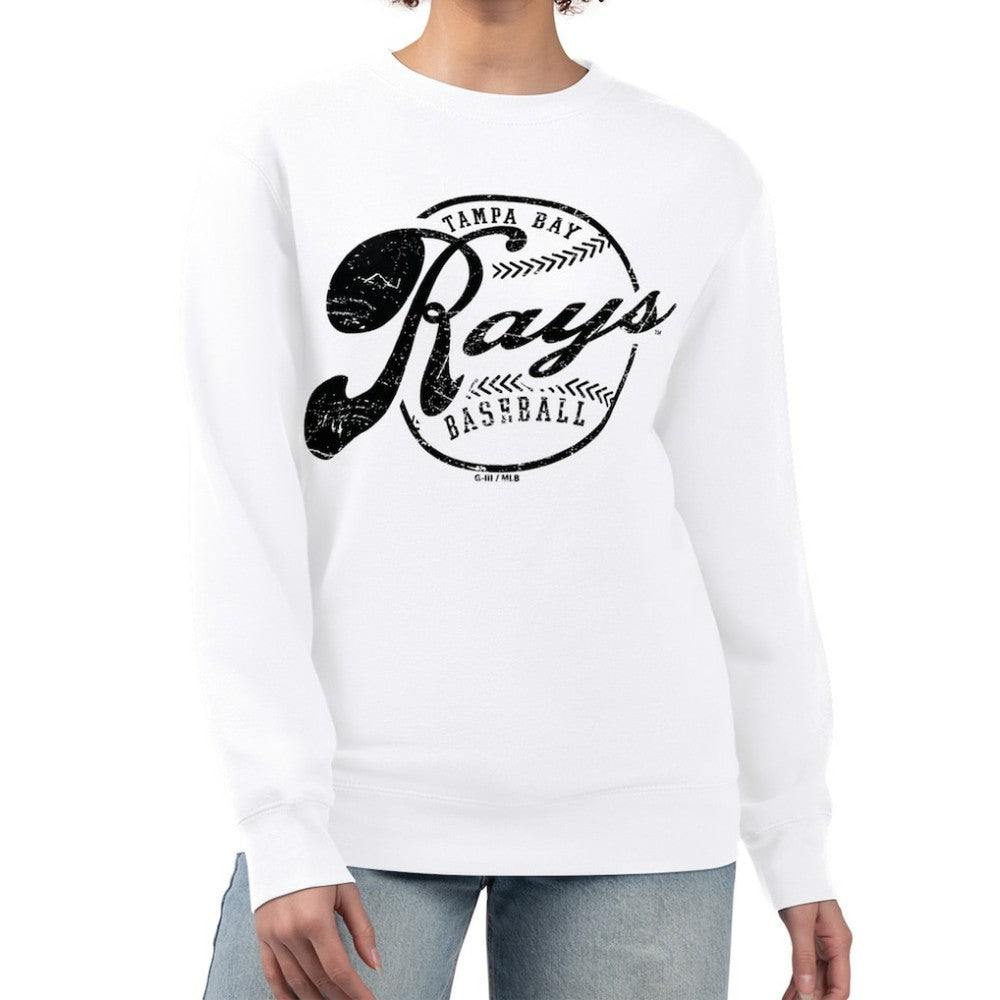 Tampa Bay Rays G-III 4Her by Carl Banks Women's Distressed Baseball Team Fleece Pullover Sweatshirt - White