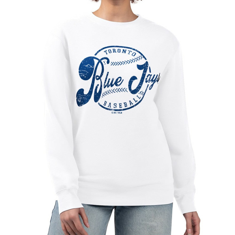 Toronto Blue Jays G-III 4Her by Carl Banks Women's Distressed Baseball Team Fleece Pullover Sweatshirt - White