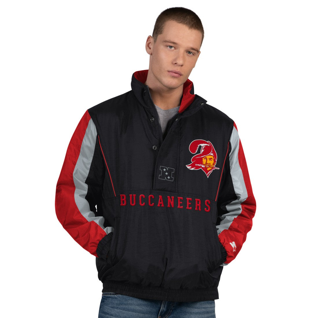 Tampa Bay Buccaneers Starter Thursday Night Gridiron Vintage Logo Half-Zip Jacket - Black cheap