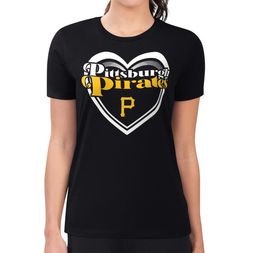 Pittsburgh Pirates G-III 4Her by Carl Banks Women's Super-Slim Fit Lightweight Double Heart T-Shirt - Black