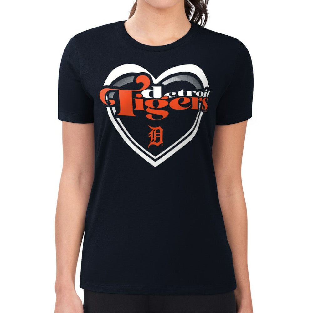 Detroit Tigers G-III 4Her by Carl Banks Women's Super-Slim Fit Lightweight Double Heart T-Shirt - Navy