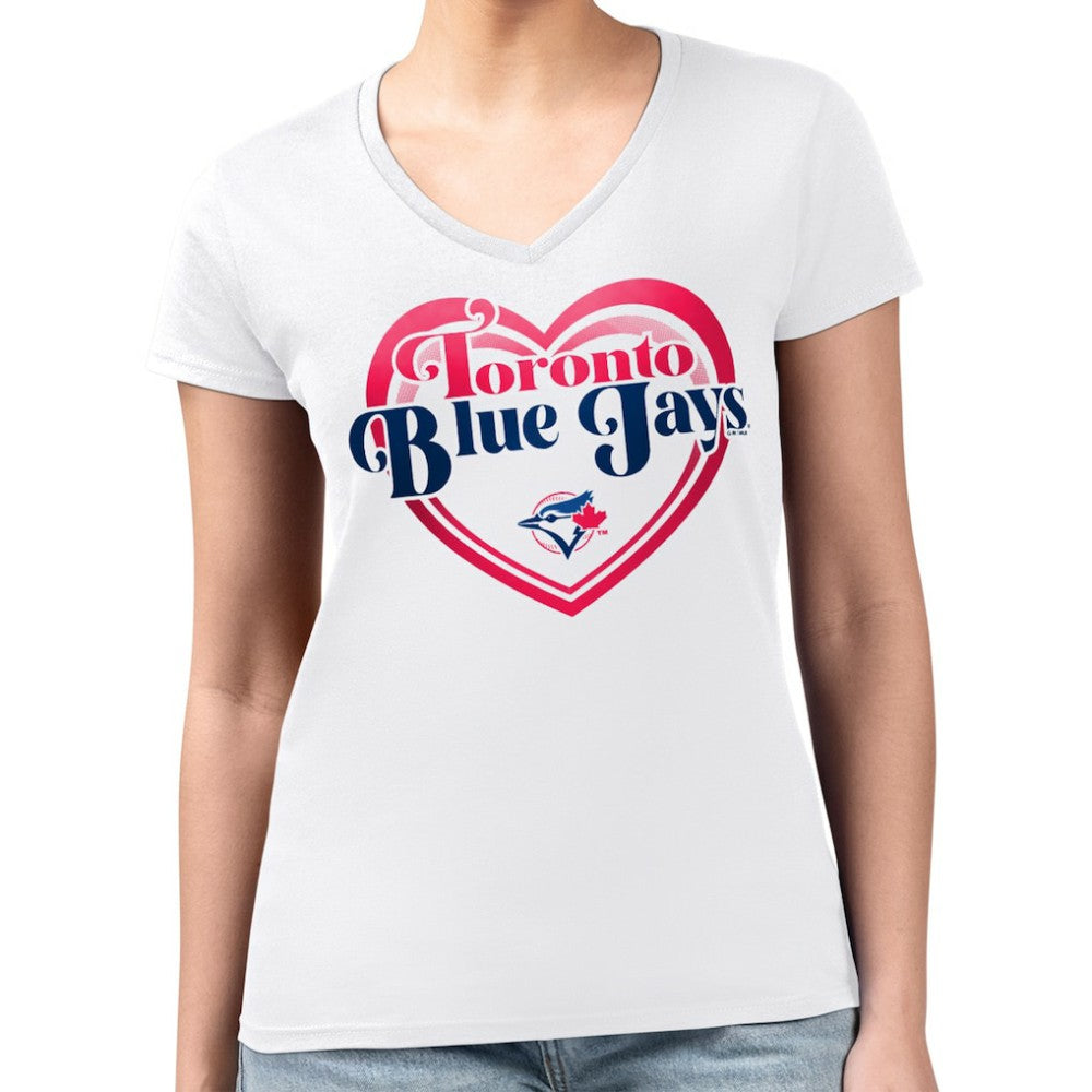 Toronto Blue Jays G-III 4Her by Carl Banks Women's Super-Slim Fit Lightweight Double Heart V-Neck T-Shirt - White