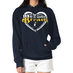 Milwaukee Brewers G-III 4Her by Carl Banks Women's Double Heart Fleece Pullover Hoodie - Navy
