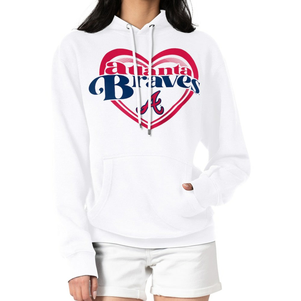 Atlanta Braves G-III 4Her by Carl Banks Women's Double Heart Fleece Pullover Hoodie - White