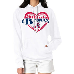 Atlanta Braves G-III 4Her by Carl Banks Women's Double Heart Fleece Pullover Hoodie - White