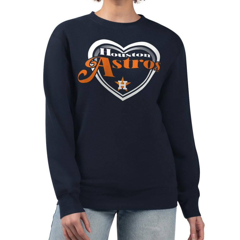 Houston Astros G-III 4Her by Carl Banks Women's Double Heart Fleece Pullover Sweatshirt - Navy