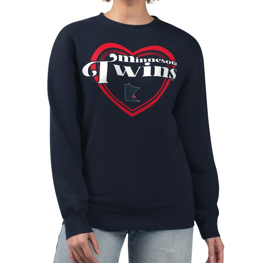 Minnesota Twins G-III 4Her by Carl Banks Women's Double Heart Fleece Pullover Sweatshirt - Navy