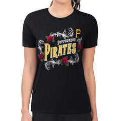 Pittsburgh Pirates G-III 4Her by Carl Banks Women's Super-Slim Fit Lightweight Retro Roses T-Shirt - Black