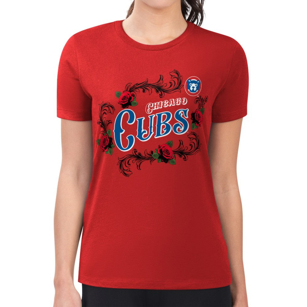 Chicago Cubs G-III 4Her by Carl Banks Women's Super-Slim Fit Lightweight Retro Roses T-Shirt - Red