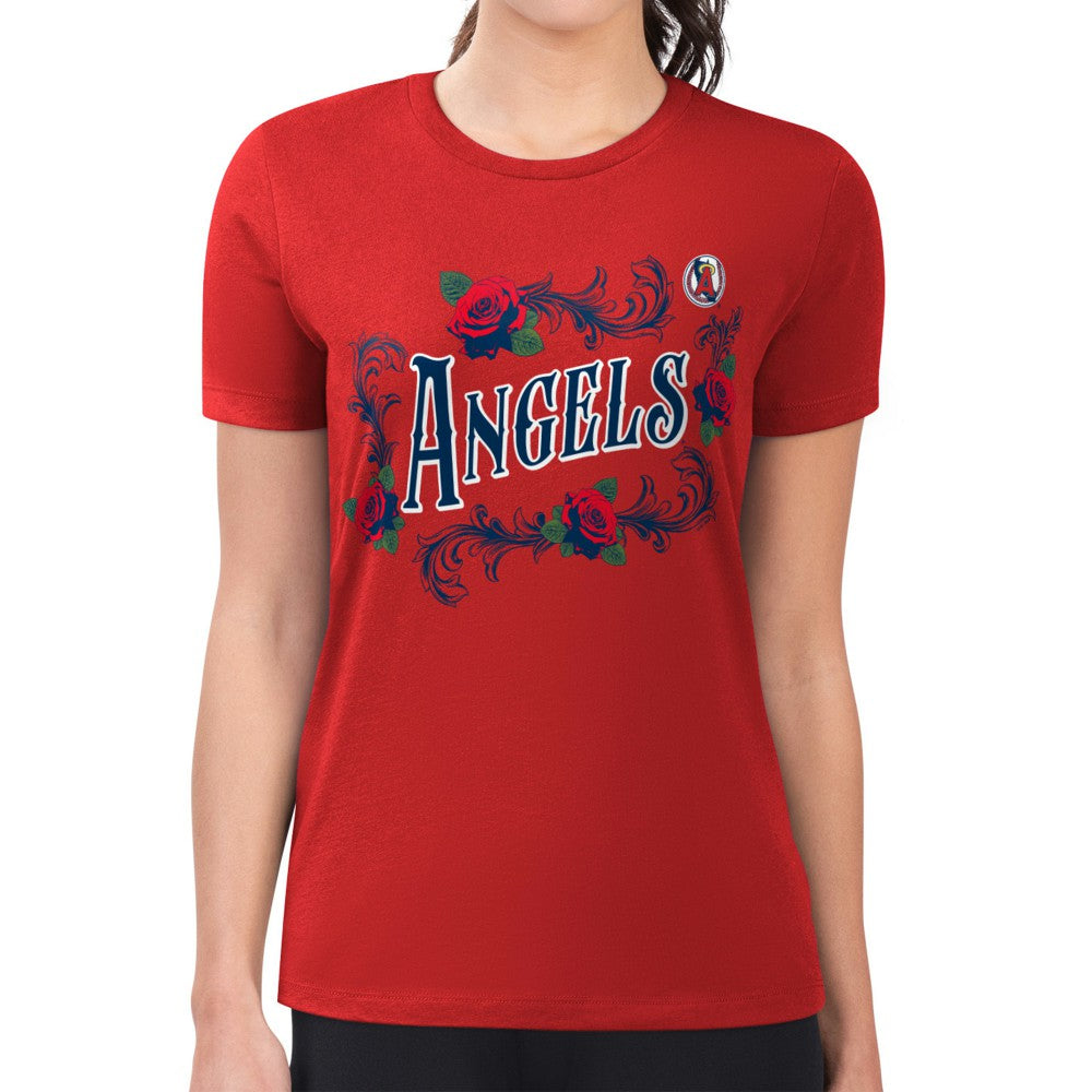 Los Angeles Angels G-III 4Her by Carl Banks Women's Super-Slim Fit Lightweight Retro Roses T-Shirt - Red