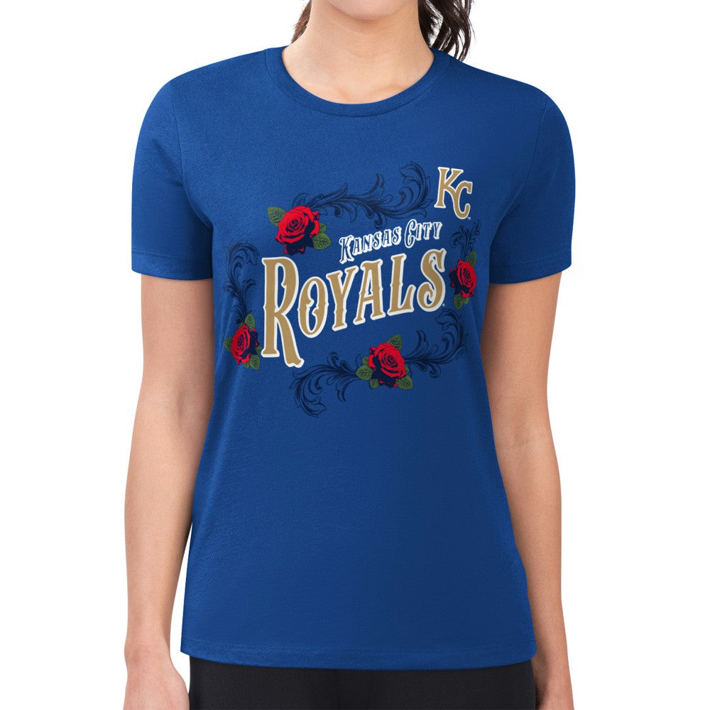 Kansas City Royals G-III 4Her by Carl Banks Women's Super-Slim Fit Lightweight Retro Roses T-Shirt - Royal